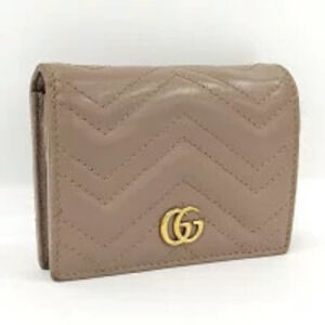 GUCCI GG Marmont Bi fold Wallet Pink Beige Leather